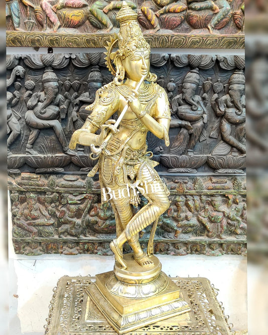 Exquisite Krishna Brass Statue 35 inch