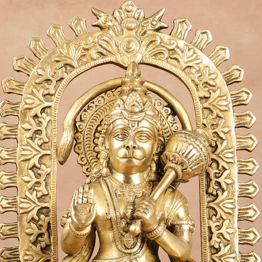 Exquisite Pure Brass Superfine Lord Hanuman idol with Temple Frame - 11 inch