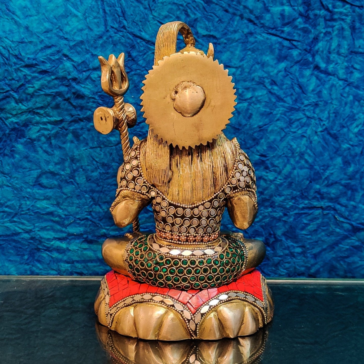 Fine Quality Brass Blessing Lord Shiva Idol | Handcrafted with Natural Stones 10 "