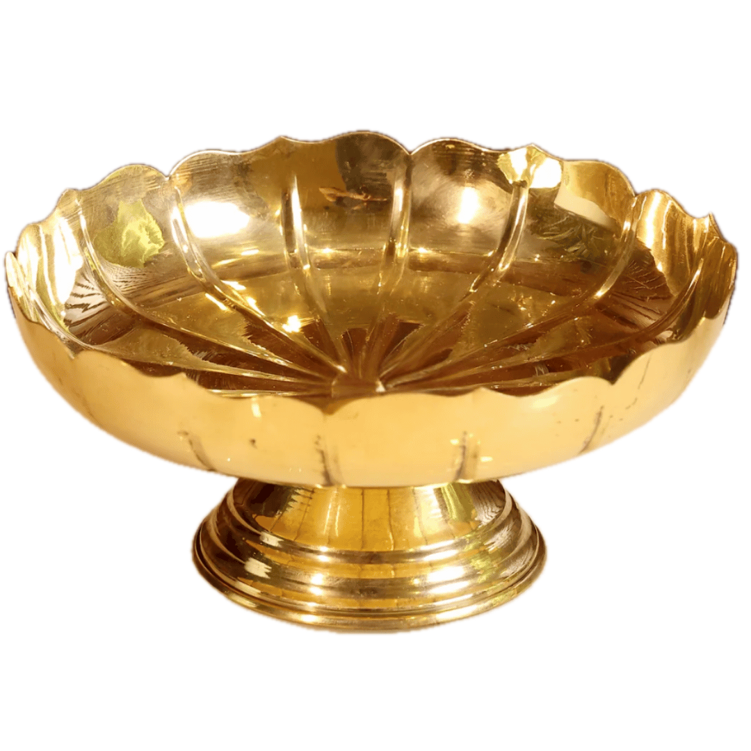 பாரம்பரிய அலங்காரம் மற்றும் பண்டிகை பயன்பாட்டிற்காக கைவினைப் பொருட்களால் செய்யப்பட்ட பித்தளை மலர் கூடை