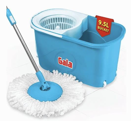 Gala e-Quick Spin Mop, Bucket Floor Cleaning, Easy Wheels & Big Bucket, Floor Cleaning Mop with Bucket, pocha for floor cleaning, Mopping Set (white and blue)
