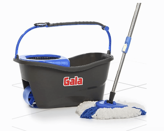 Gala Turbo Spin Mop Removes over 99% bacteria,Triangular head & Easy big wheel with 2 Refills,Floor Cleaning Mop stick with Bucket, pocha for floor cleaning, Mopping Set (Grey and blue), 4 Pcs