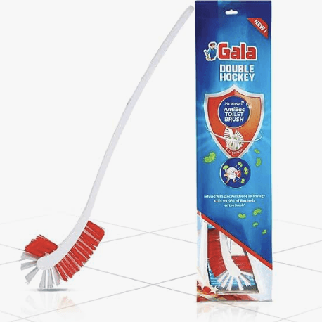 Gala Antibac Double Hockey Antibacteria Toilet Brush, Toilet Brush for Western and Indian Toilet, Bathroom Brush for Toilet Cleaning (White and red,Pack of 1)