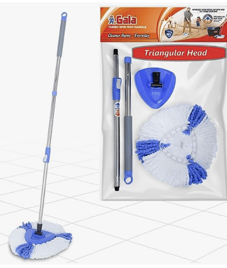 Gala Turbo Triangular Spin Mop Handle with Refill, Durable Replacement Handle with Rubber Grip For Turbo Spin Mop