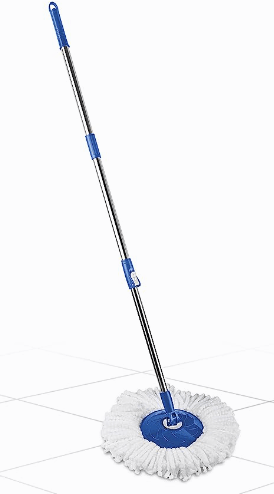 Gala Spin Mop Extendable Handle/Stick Rod with Microfiber Refill (150750), White & Blue finish