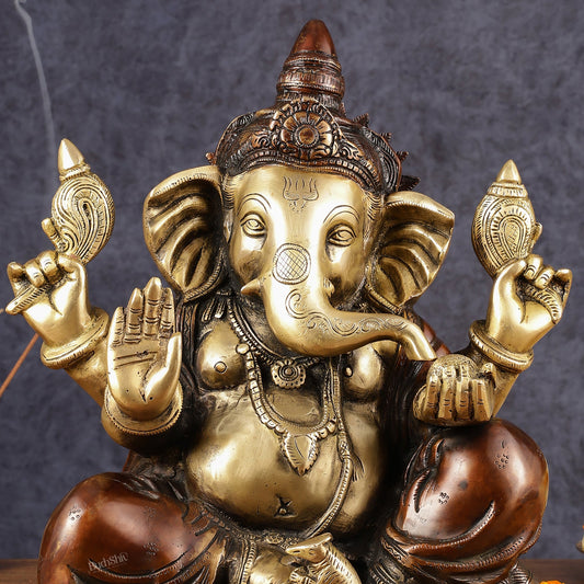 Ganapati Brass Idol - Extraordinary Double Chola Finish, 13" Height