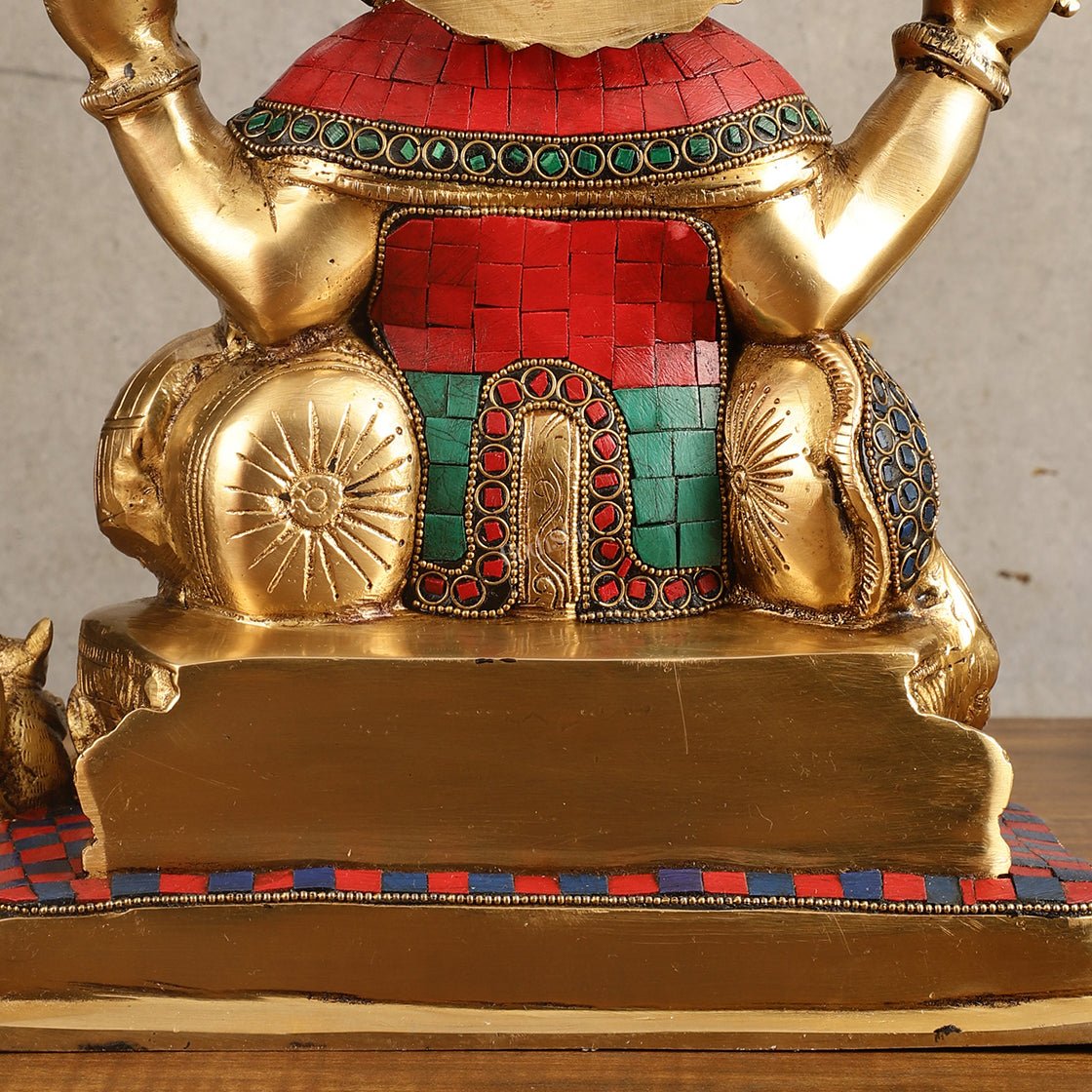 Ganapati Superfine Brass Idol with Spectacular Stonework - 13 Inch