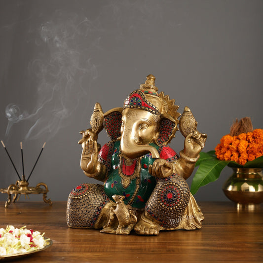 Ganapati Aashirwad Idol with Brass multicolour - 13" Tall