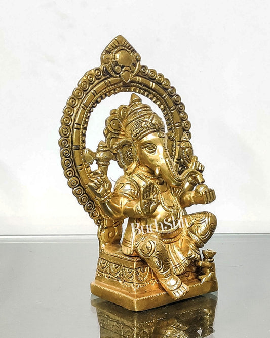 Ganesha Brass idol with Prabhavali 8.5 "