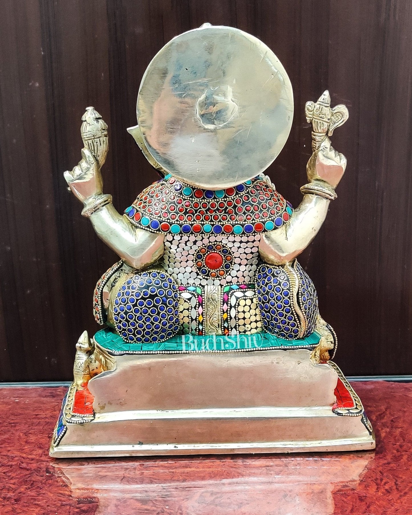 Ganesha Brass statue with stonework 13 inch