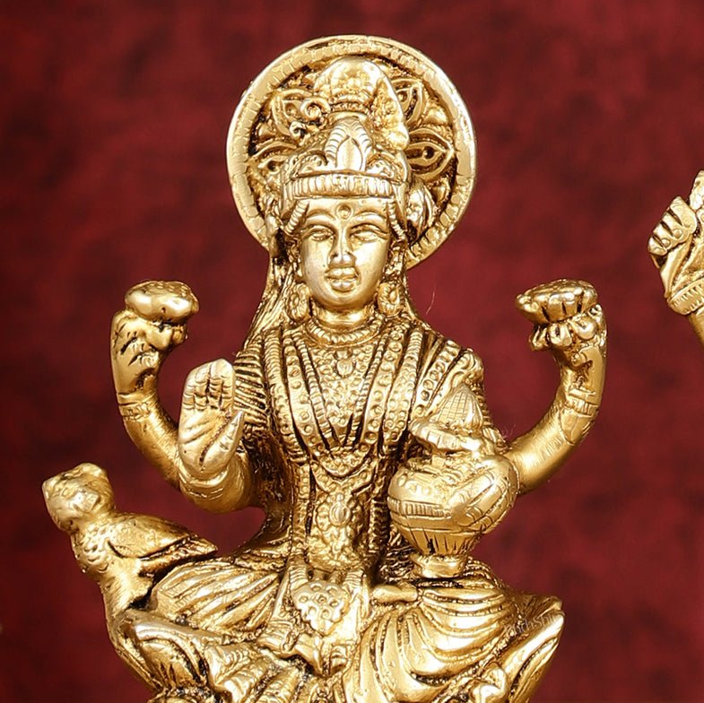 Ganesha Lakshmi Brass Idol Set - 5" antique tone