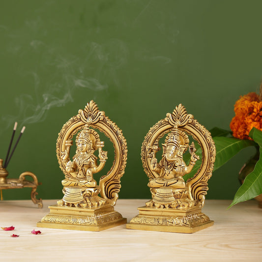 Ganesha Lakshmi Brass idols Superfine 7 inch