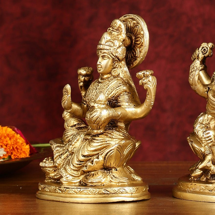 Ganesha Lakshmi Saraswati Brass Idol Set - 5" antique tone