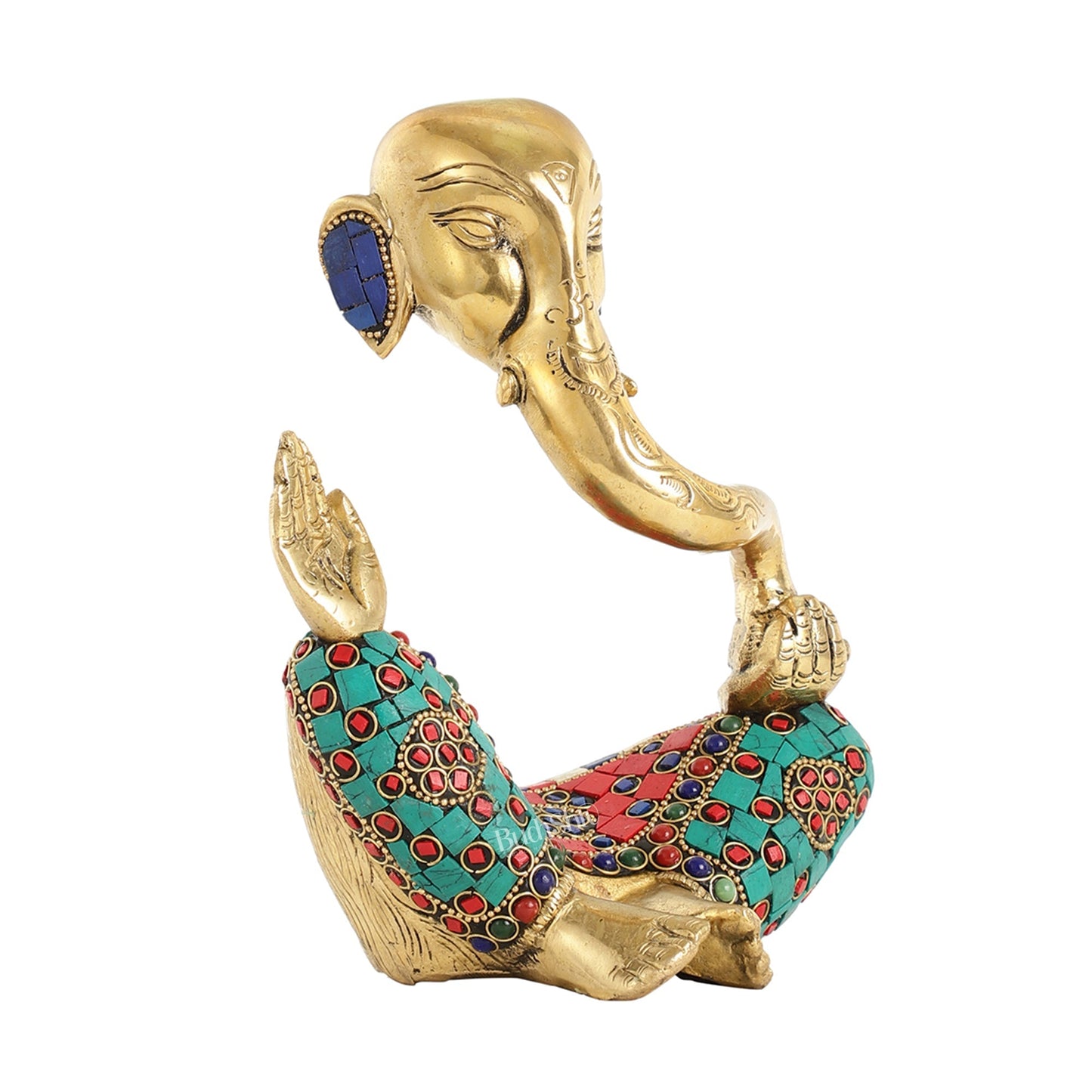 Ganesha modern Idol Abstract Brass with stonework 8.5 inch