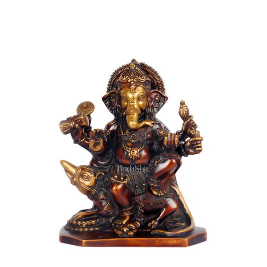 Ganesha on mooshak brass idol Chocolate finish 8"