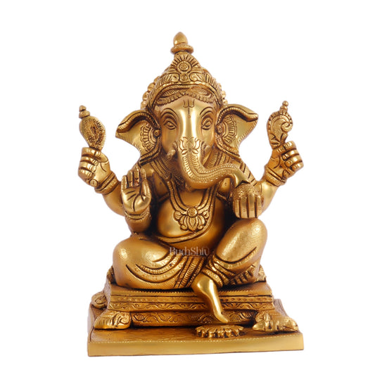 Ganesha superfine Brass statue fully engraved with mouse 9.5 inch