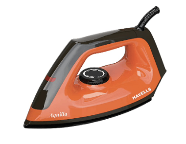 Havells Dry Iron Aquilla 1000 watts | Iron Press German Technology | Plastic Non Sick Coated Sole Plate | Shock Proof Body | 2 Yr Manufacturer Warranty (Orange/Black)