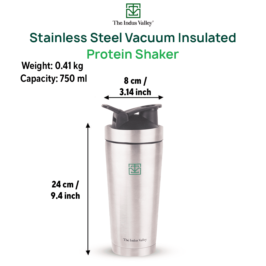 Vacuum Insulated Stainless Steel Gym Shaker Bottle with Steel Agitator for Pre/Post Workout, 750ml