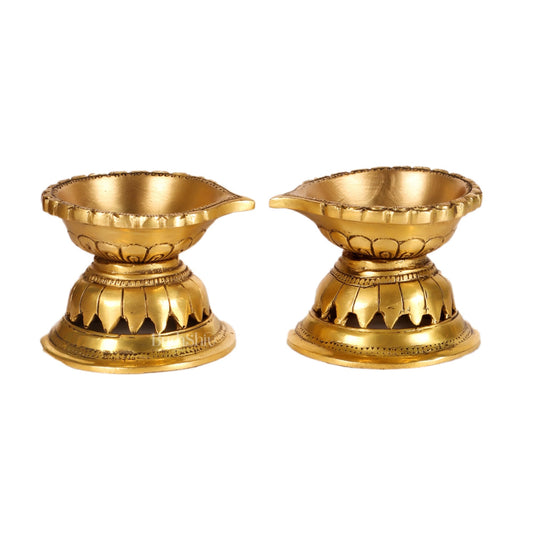 Handcrafted Brass Diya with Reverse Lotus Design - 4 inches