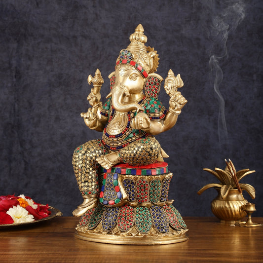 Handcrafted Brass Lord Ganesha Statue - 15"