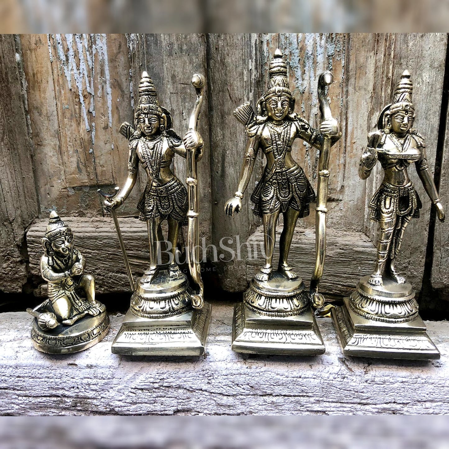 Handcrafted Brass Lord Rama with Sita, Lakshman, and Hanuman | Height 9 inches