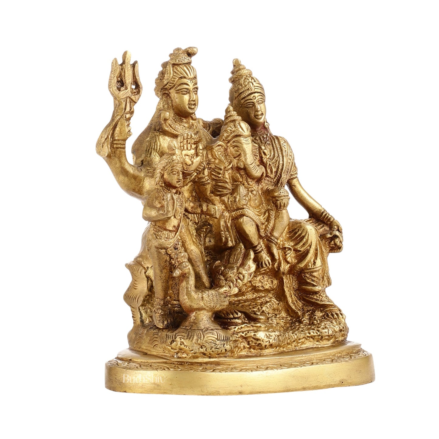 Handcrafted Brass Lord Shiva Parivaar Idol | Golden Finish | 6"