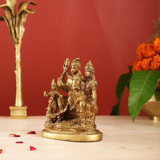 Handcrafted Brass Lord Shiva Parivaar Idol | Golden Finish | 6"