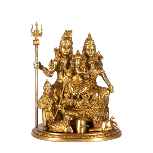 Handcrafted Brass Lord Shiva Parivaar Idol | Golden Finish | 9.5" Height