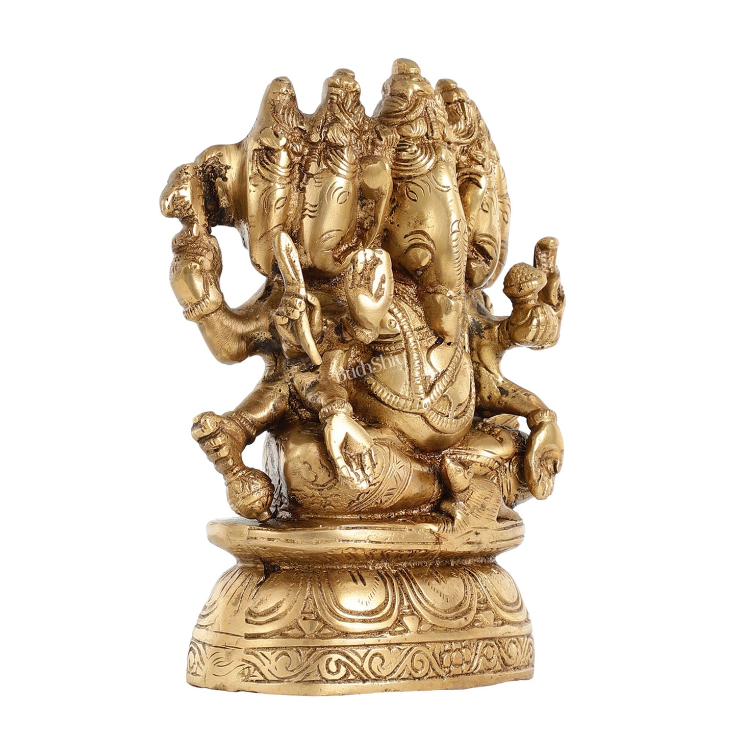 Handcrafted Brass Panchmukhi Ganesha Idol - 8 Inch