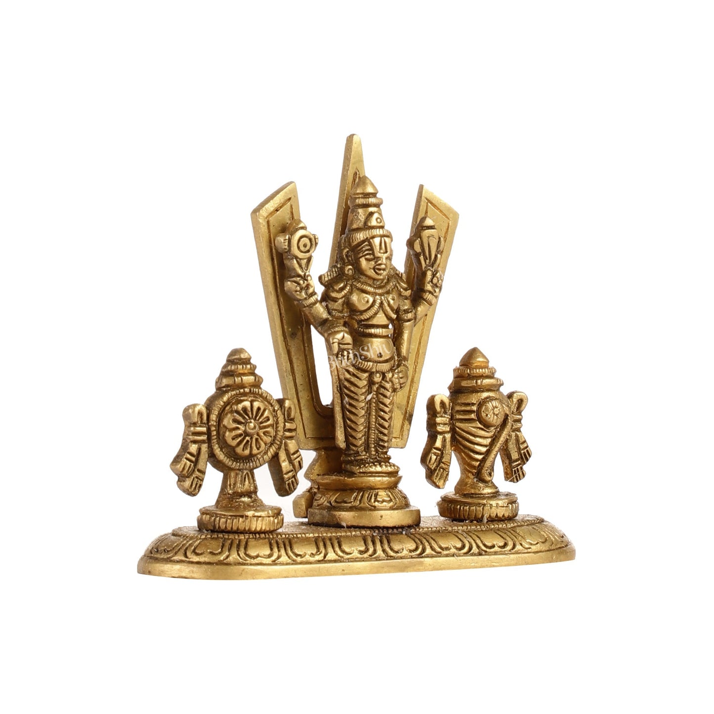 Handcrafted Brass Tirupati Balaji Idol | Shankh, Chakra, Namaha | 4 inch