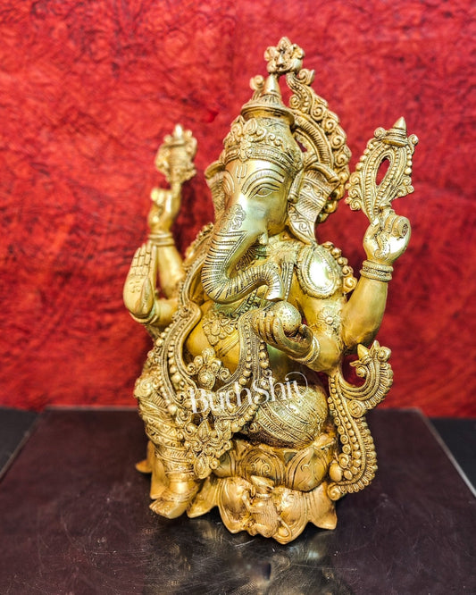Handcrafted Fine Brass Ganesha Idol with Mouse 21"