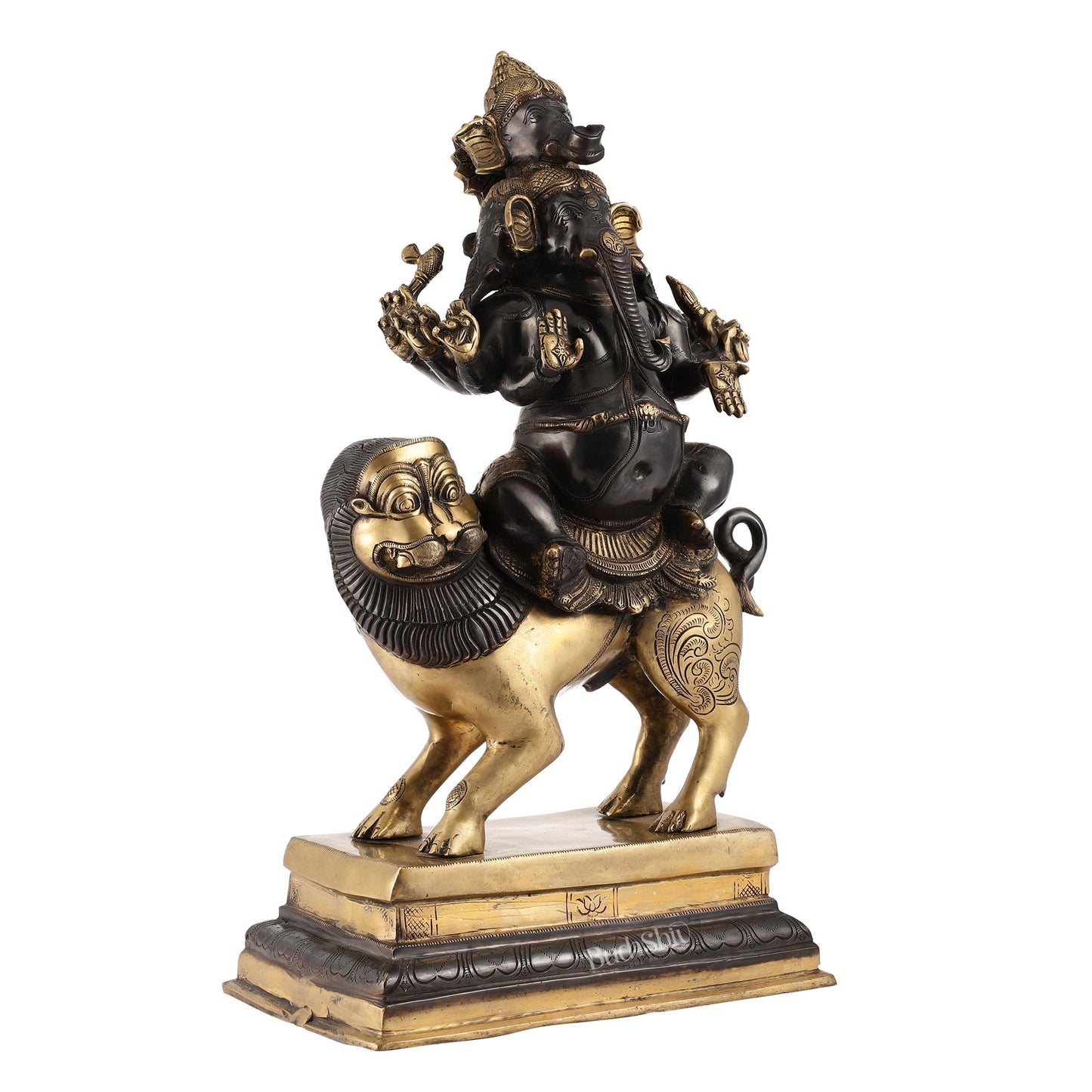 Brass Panchmukhi Ganesha seated on lion | Heramba Statue 22.5"