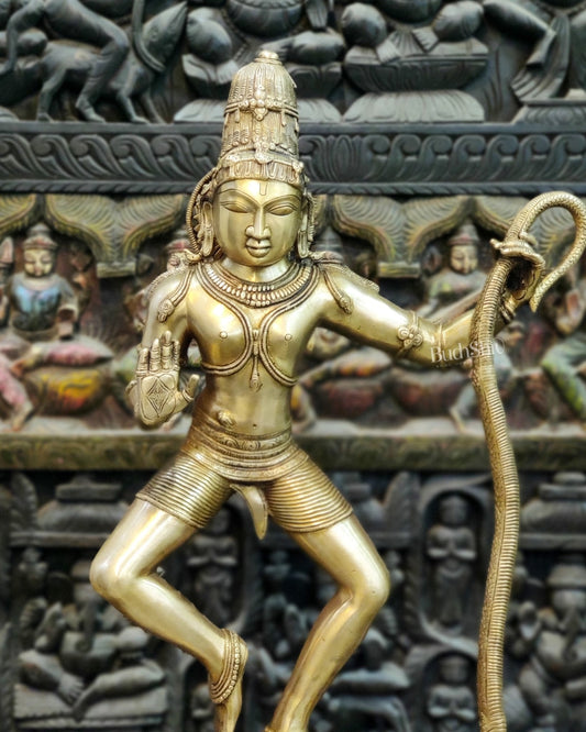 Handcrafted Large-sized Brass Krishna Dancing on Kaliya Naag - Triumph of Good over Evil 41"