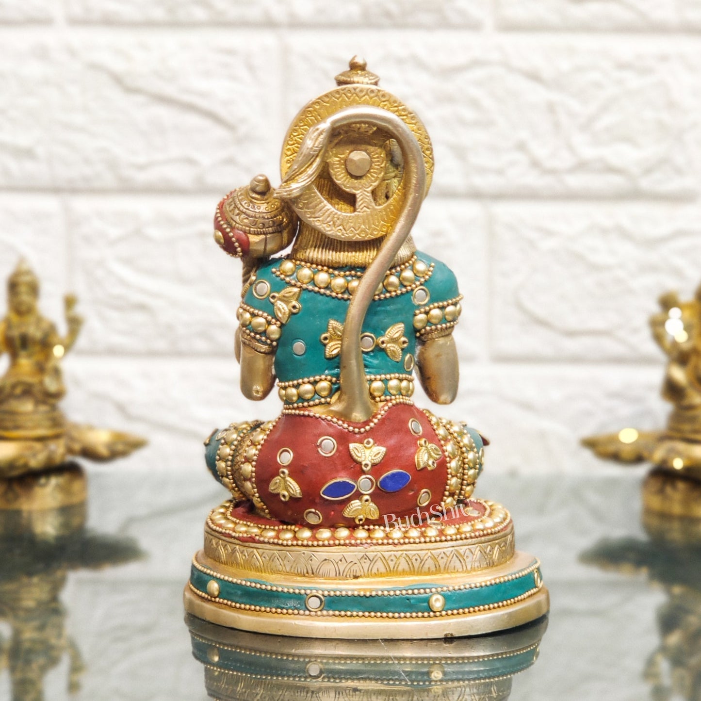 Handcrafted Pure Brass Hanuman Statue | 7.5" Tall | Golden Tone Finish