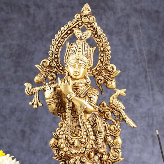 Handcrafted Pure Brass Lord Krishna Statue - 13.5 Inch