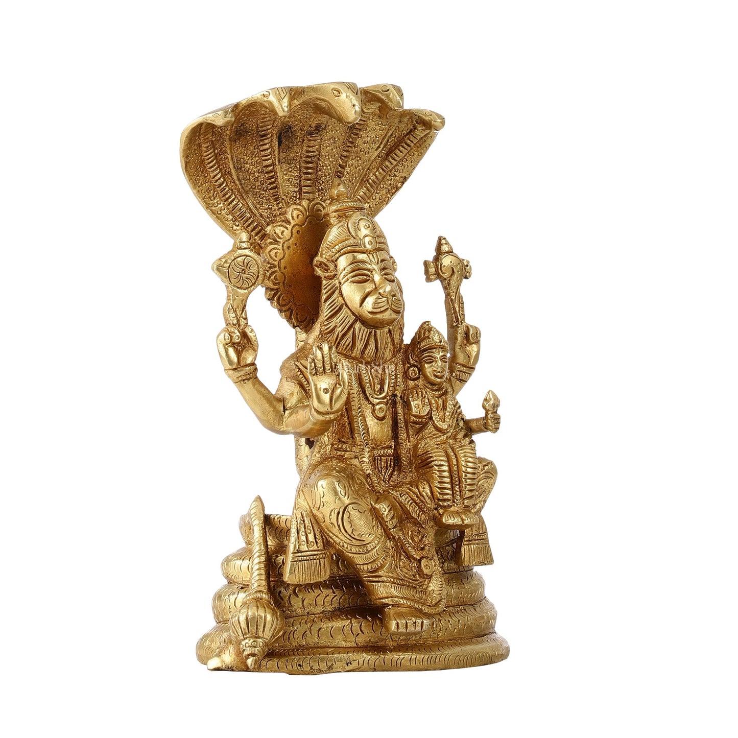Handcrafted Pure Brass Narasimha Lakshmi Statue - 8 inch