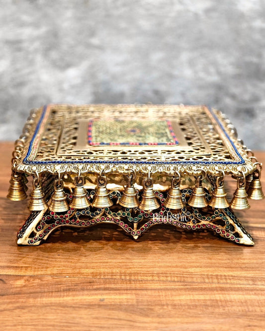 Handcrafted Pure Brass Pooja Chowki/Stand/Stool for Idols large