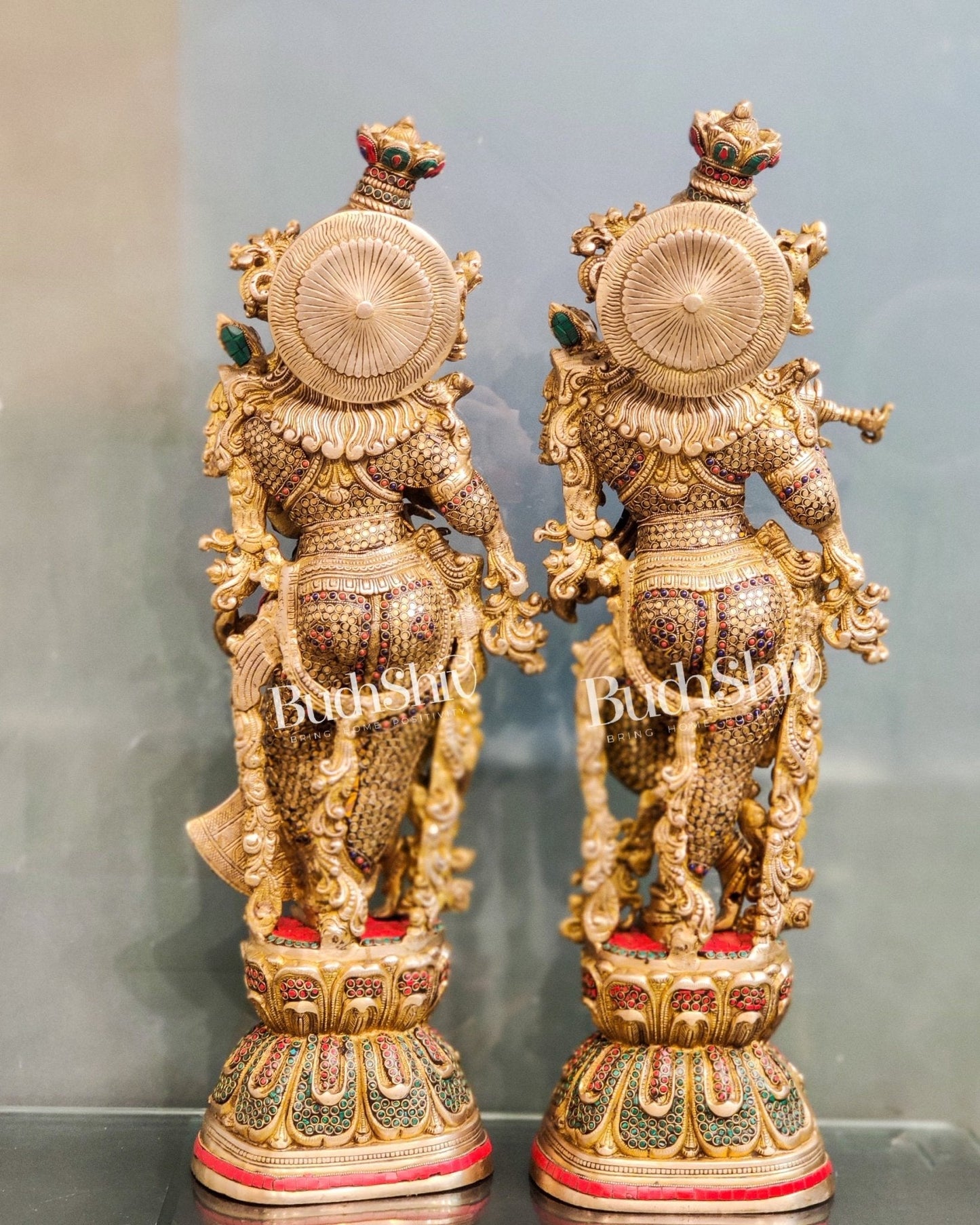 Handcrafted Radha Krishna Idol with Meenakari Stonework 30"