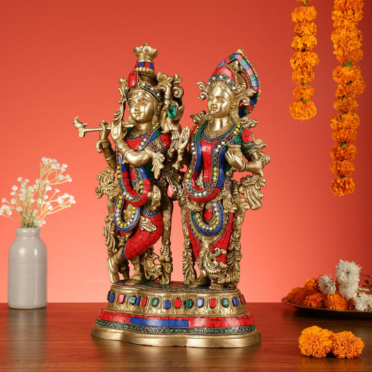 Handcrafted Radha Krishna together Brass Idols 18 inch