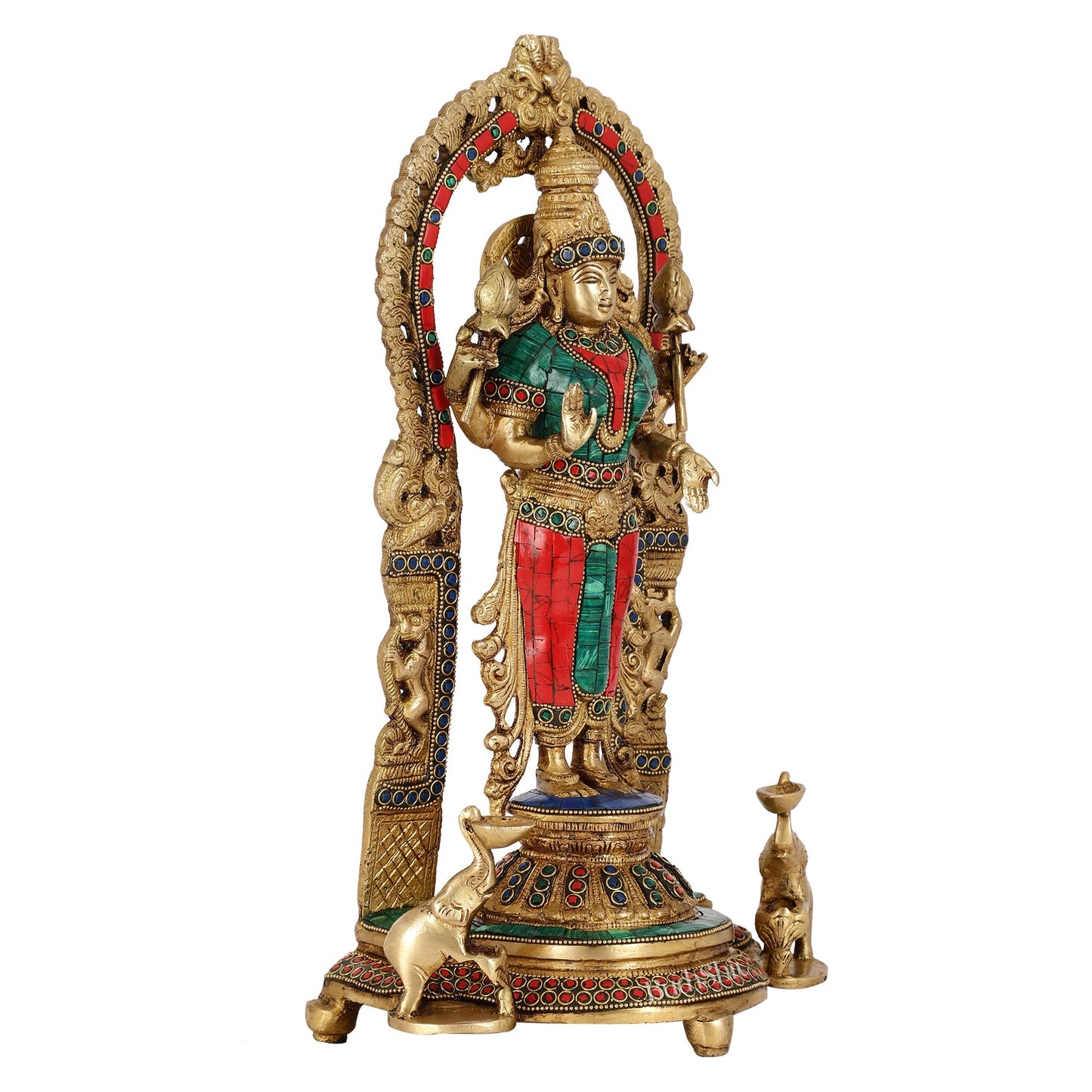 Handcrafted Superfine Brass Goddess Lakshmi Statue with Intricate Stonework | 16" Height