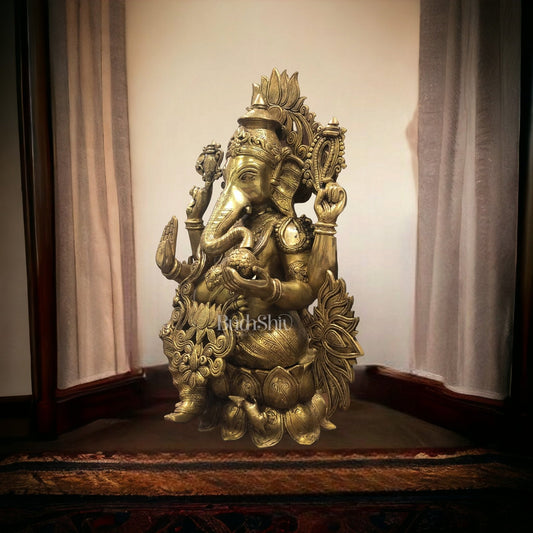 Handcrafted Superfine Brass Kamalasana Ganapathi Sculpture 21"