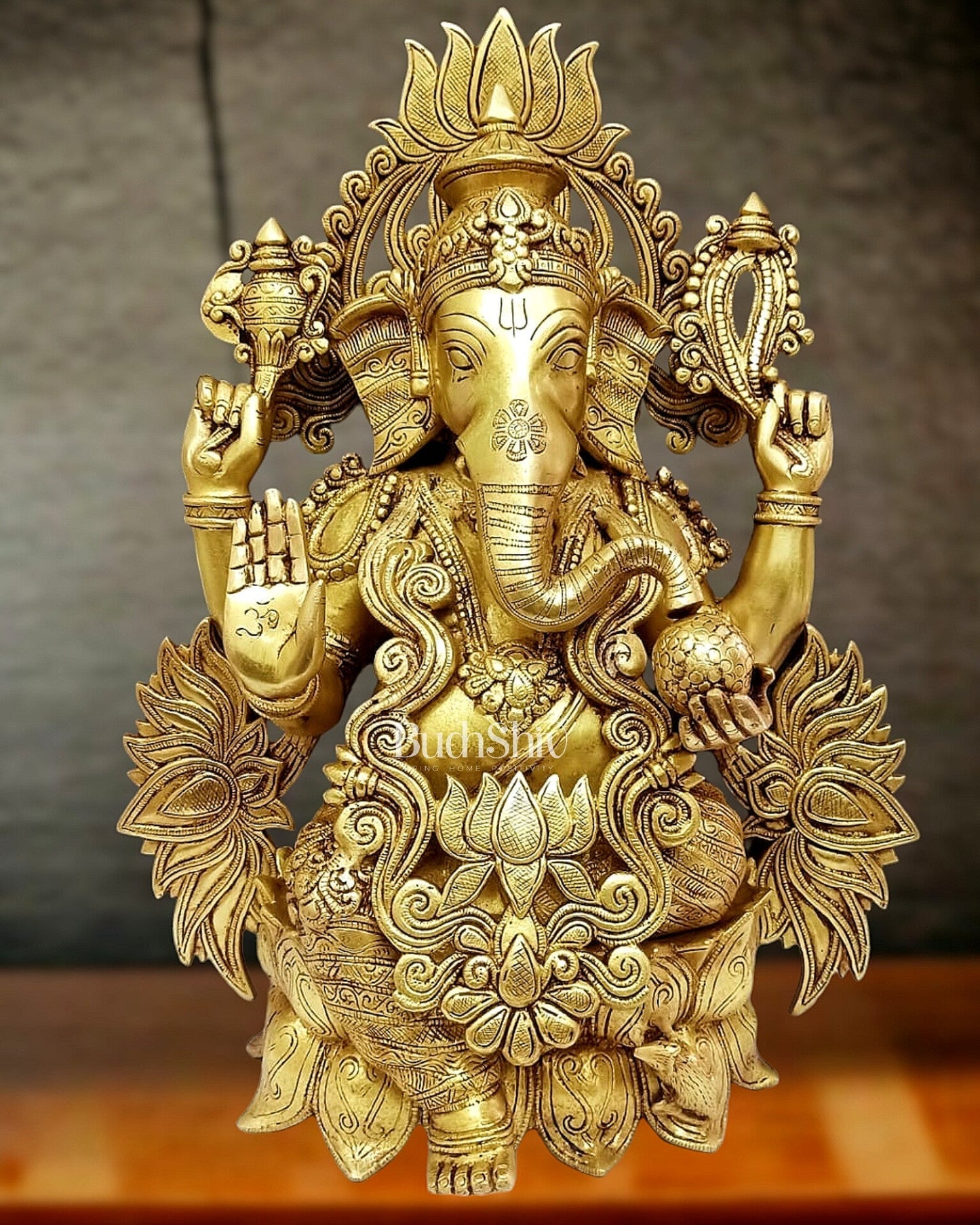 Handcrafted Superfine Brass Kamalasana Ganesha Sculpture 21"