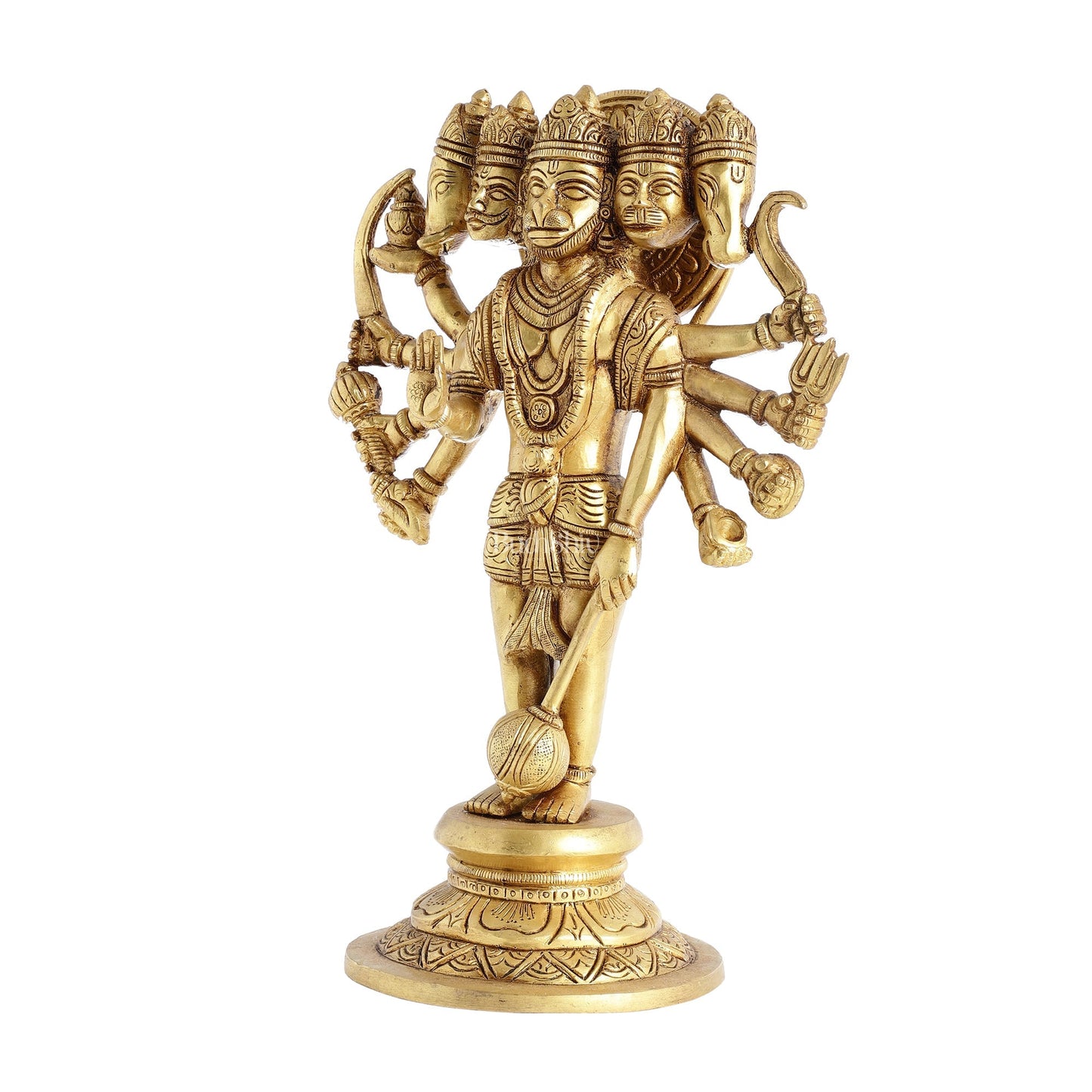 Handcrafted Superfine Brass Standing Panchmukhi Hanuman Idol 12 inch