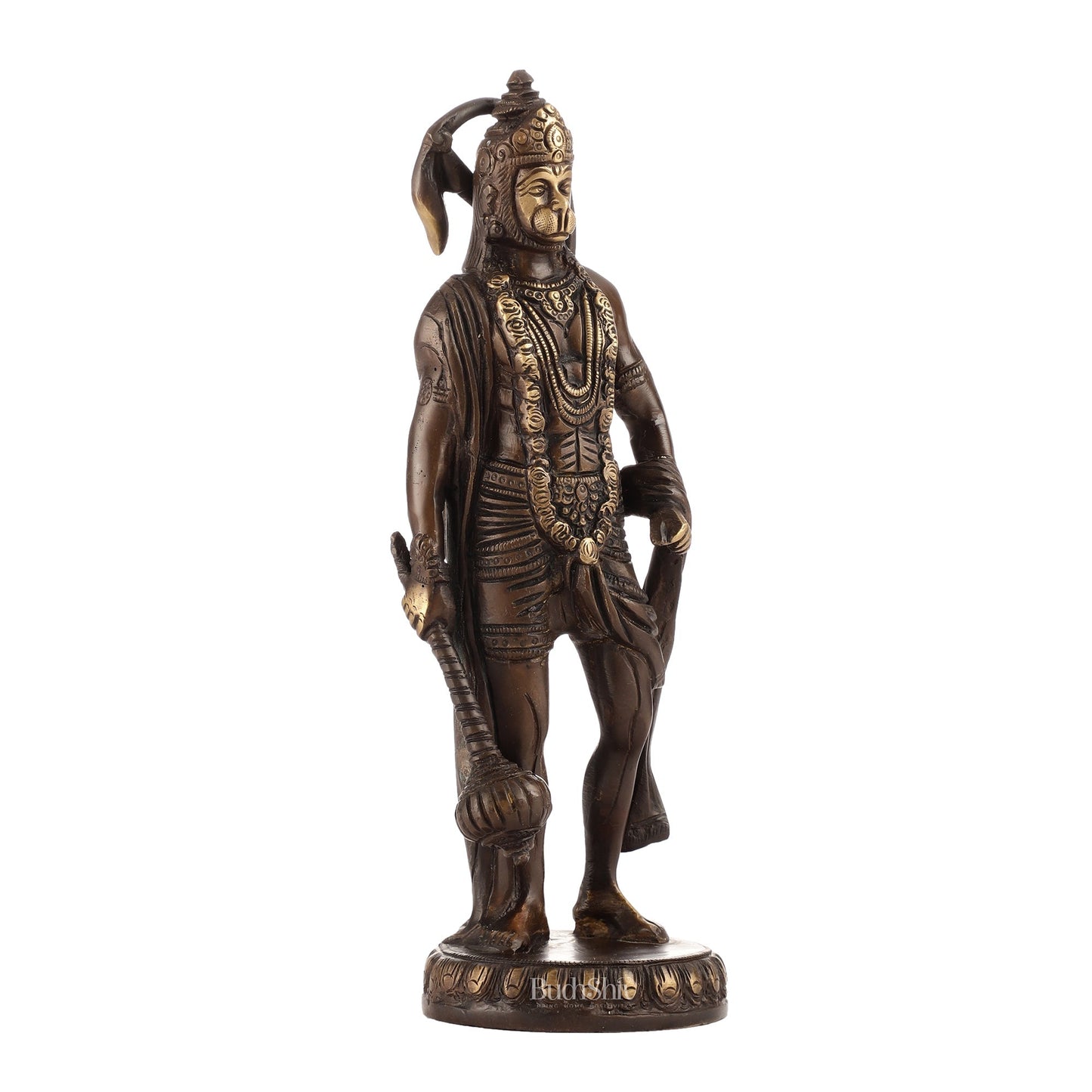 Handmade Brass Lord Hanuman Statue | Brown Gold Finish | 10" Height