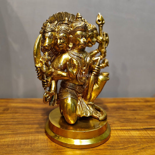 Handmade Brass Panchmukhi Hanuman Statue - Shine Finish 11inch