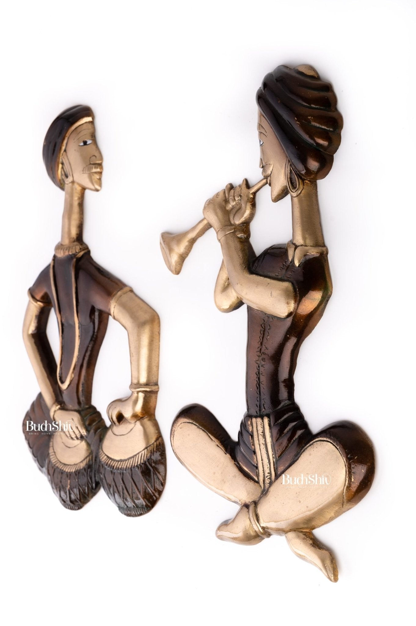 Hanging Musicians Set in Pure Brass - Set of 2 - Antique Finish Wall Decor
