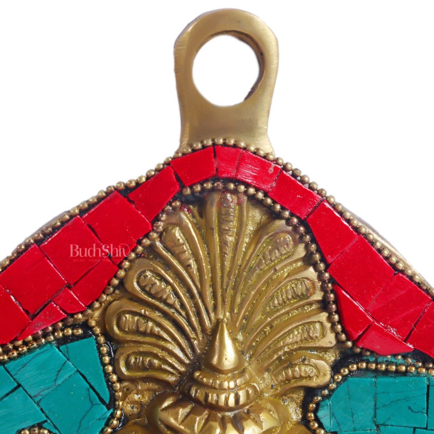 Handmade Pure Brass Ganesh Face Wall Hanging with Bells 10" Stonework