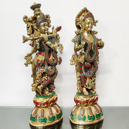 Handmade Radhakrishna Idol with Meenakari Stonework 18 inch