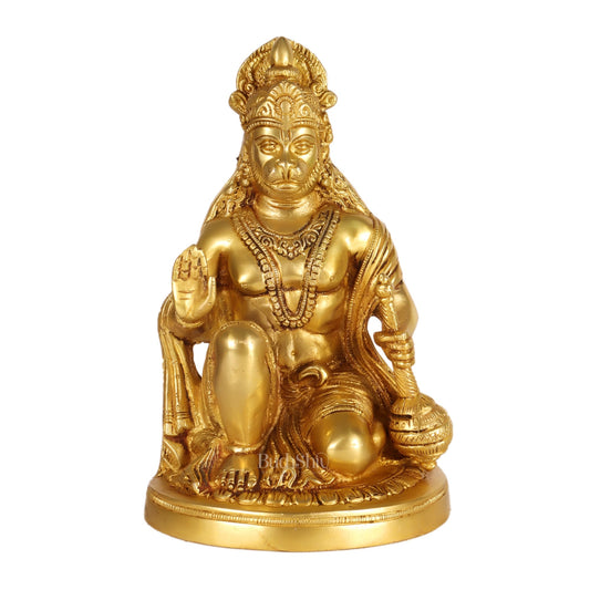 Hanuman Idol in Pure Brass with Golden Finish 9 inch