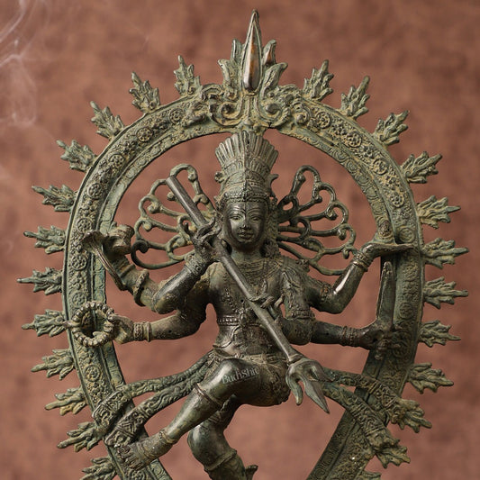 Indonesian Bronze Sculpture: Dancing Shiva with 6 Arms and Trishul Nataraja | Height: 13.5 inch